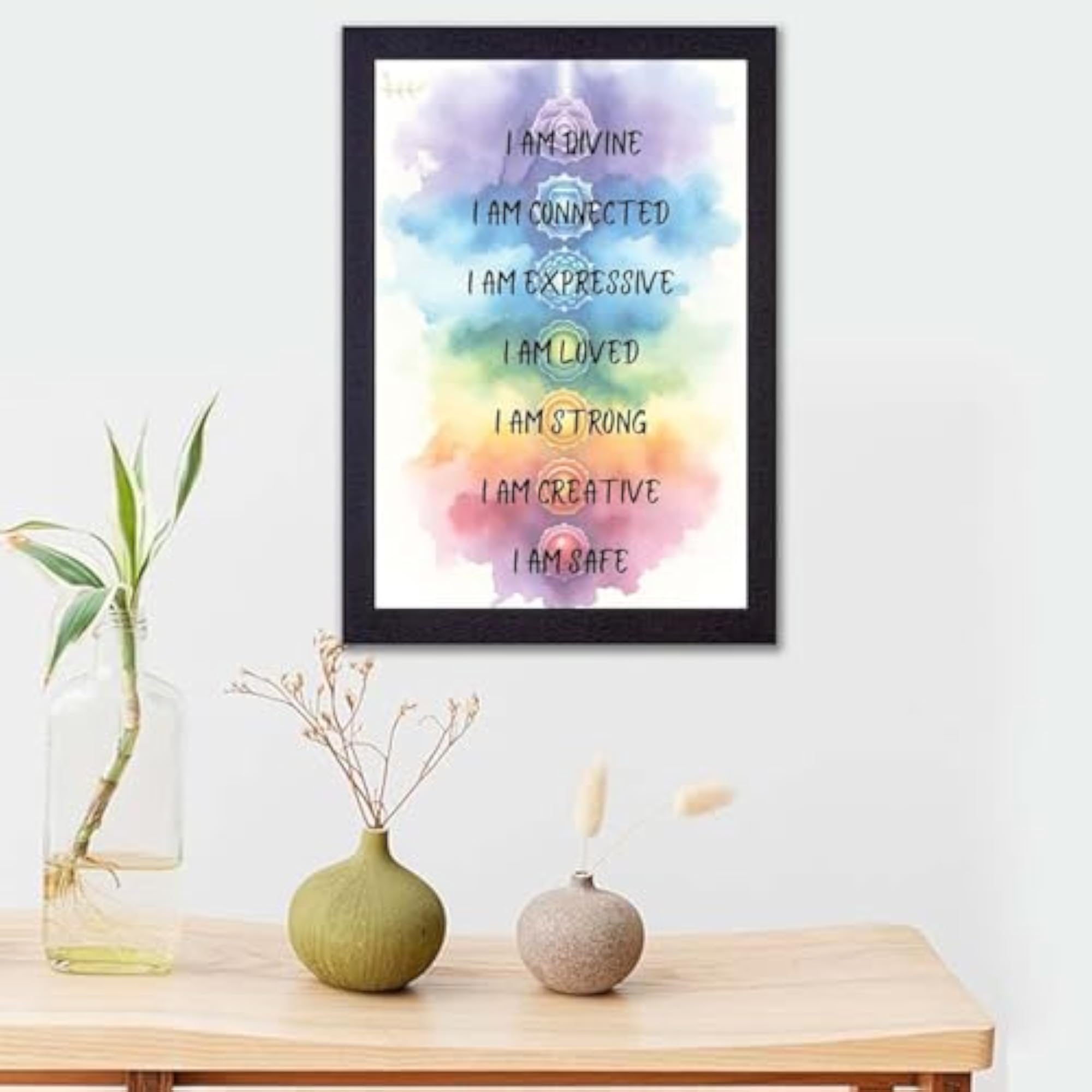 7 Chakra Affirmations Framed Wall Art, Spiritual Decor